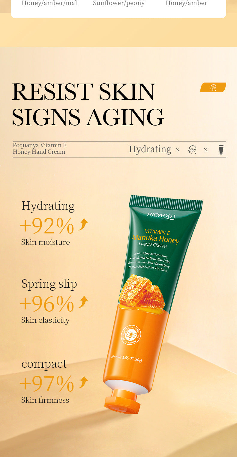 Honey and Vitamin E Hand Cream Moisturizing Lotion, enriched with glycerin, deeply hydrates and repairs dry, cracked hands