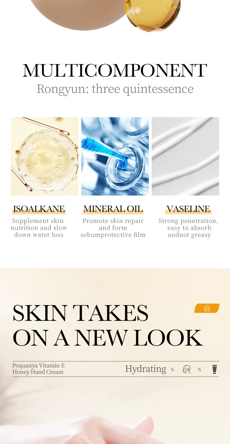Honey and Vitamin E Hand Cream Moisturizing Lotion, enriched with glycerin, deeply hydrates and repairs dry, cracked hands