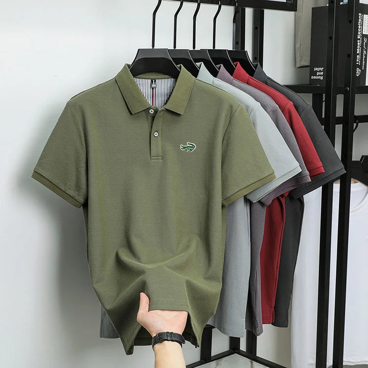 Luxury brand polo shirt men's short sleeved crocodile embroidered top summer new 100% cotton breathable business casual T-shirt