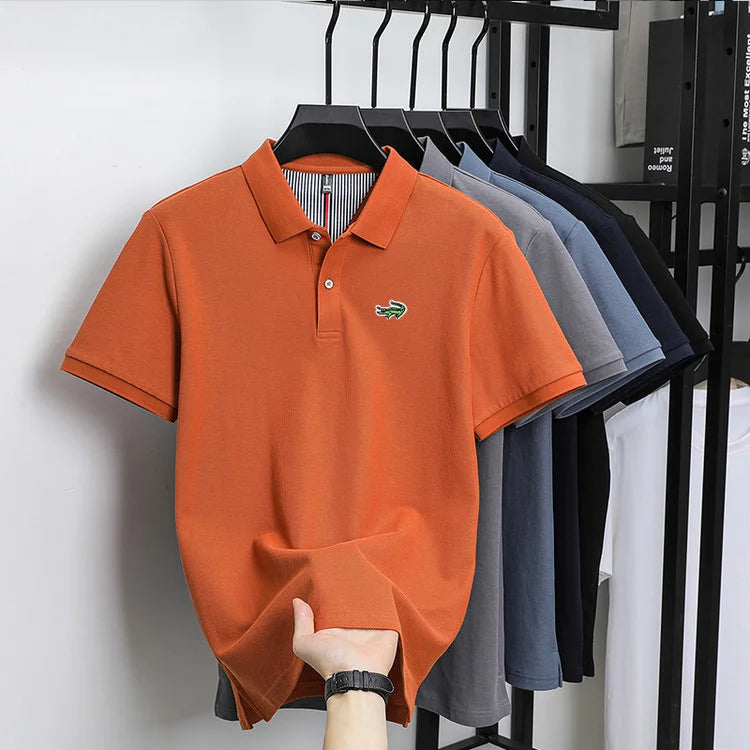 Luxury brand polo shirt men's short sleeved crocodile embroidered top summer new 100% cotton breathable business casual T-shirt