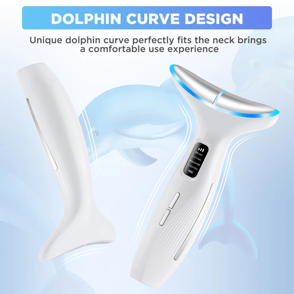 Neck Massager EMS Facial Lift 7 Light Modes Electric Skin Tightening Device LED Photon Therapy Beauty Instrument Anti Wrinkle