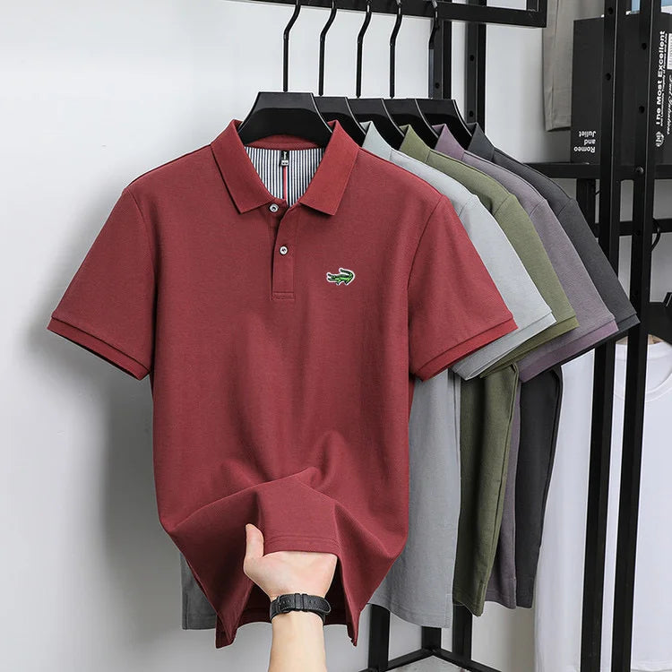 Luxury brand polo shirt men's short sleeved crocodile embroidered top summer new 100% cotton breathable business casual T-shirt