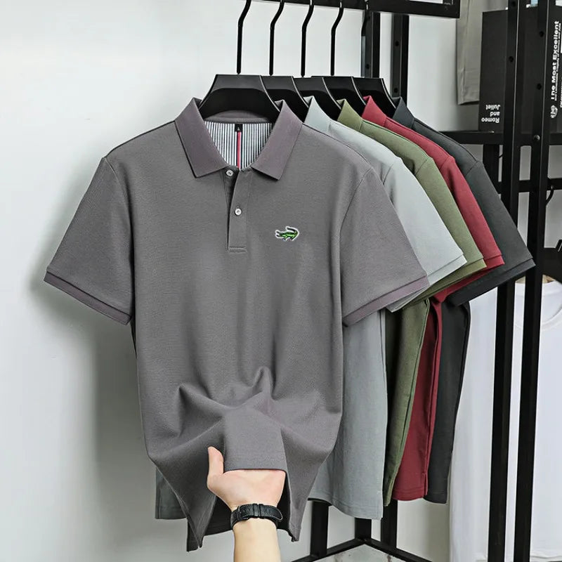 Luxury brand polo shirt men's short sleeved crocodile embroidered top summer new 100% cotton breathable business casual T-shirt