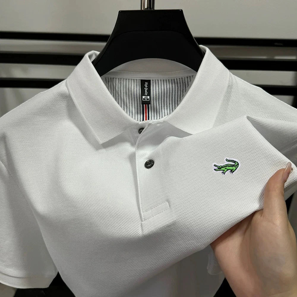 Luxury brand polo shirt men's short sleeved crocodile embroidered top summer new 100% cotton breathable business casual T-shirt