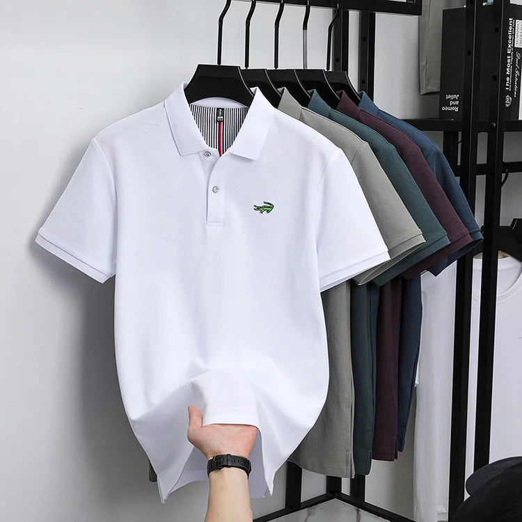 Luxury brand polo shirt men's short sleeved crocodile embroidered top summer new 100% cotton breathable business casual T-shirt
