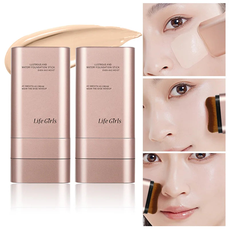 Light and Moist Hydrating Foundation, Natural-Looking, Moisturizing, Shiny, Thin and Lightweight, Double-Headed Makeup Foundation That Rotates for Easy Use, with Its Own Brush, Waterproof, Easy to Apply Makeup, and Easy for B