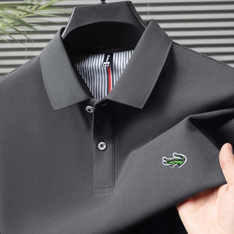 Luxury brand polo shirt men's short sleeved crocodile embroidered top summer new 100% cotton breathable business casual T-shirt