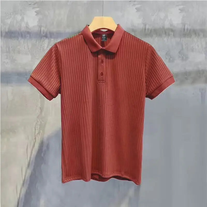 1pcs Men's Business Short Sleeved Solid POLO Shirt Ice Silk Casual Tees Fashion Breathable Comfort Versatile Tops Summer Tshirts