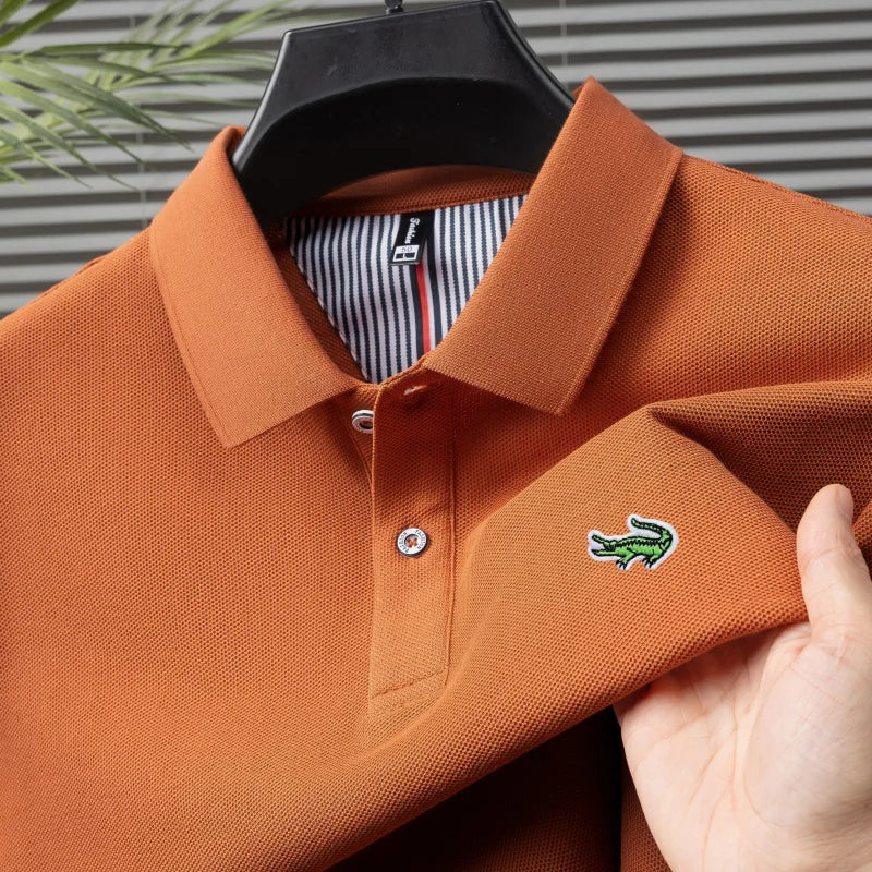 Luxury brand polo shirt men's short sleeved crocodile embroidered top summer new 100% cotton breathable business casual T-shirt