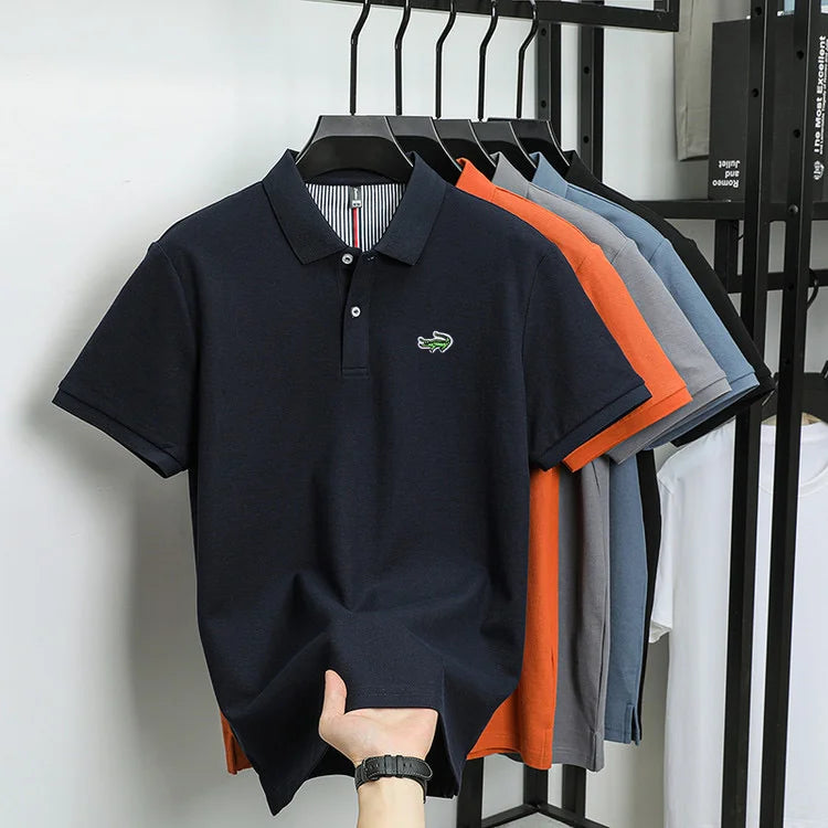 Luxury brand polo shirt men's short sleeved crocodile embroidered top summer new 100% cotton breathable business casual T-shirt