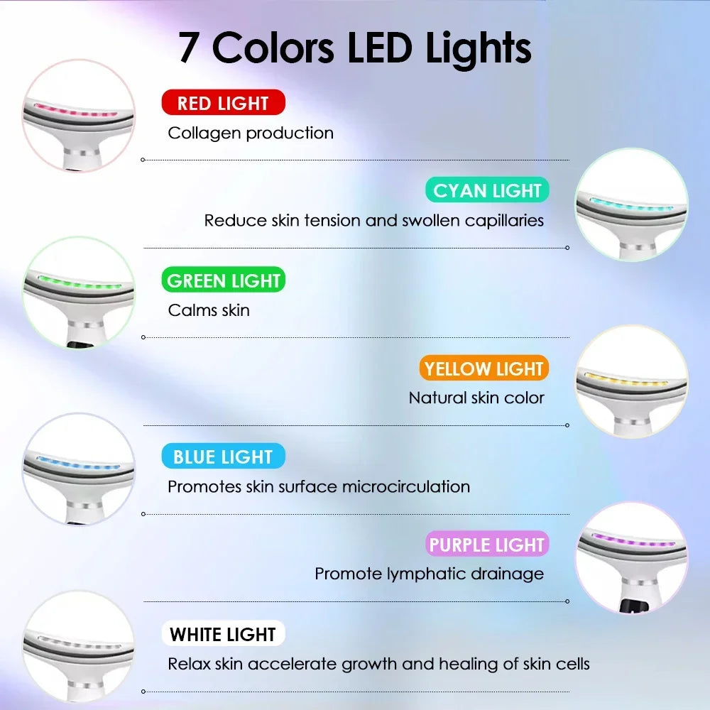 Portable 7 Colors LED Light Therapy Face Neck Massager 3 Gears Adjustable Gentle Vibration Anti Wrinkle Skin Tightening Lifting