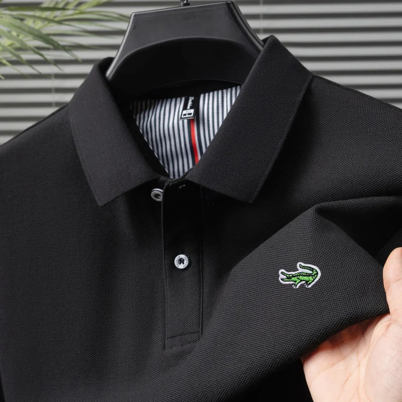 Luxury brand polo shirt men's short sleeved crocodile embroidered top summer new 100% cotton breathable business casual T-shirt