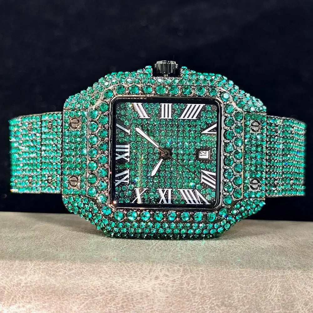 Hot UNIGUET Men's Square Watch Luxury Hip Hop Diamond Jewelry Waterproof Stainless Steel Quartz Wristwatch Fashion Man Accessory