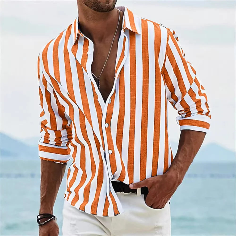 Fashion 2025 Men's Shirt Long Sleeve Striped Print Top Men Social Luxury Men's Wear Hawaiian Elegant Classic Fashion S-6XL