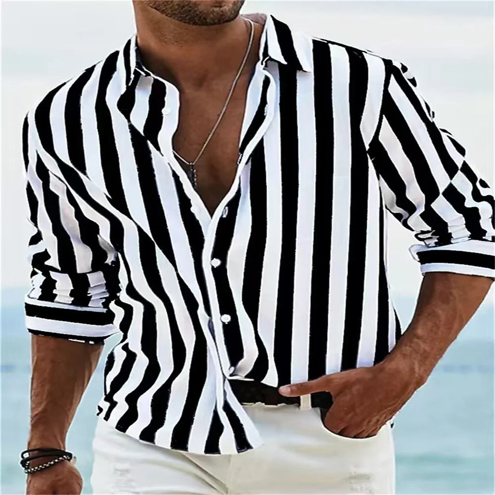 Fashion 2025 Men's Shirt Long Sleeve Striped Print Top Men Social Luxury Men's Wear Hawaiian Elegant Classic Fashion S-6XL
