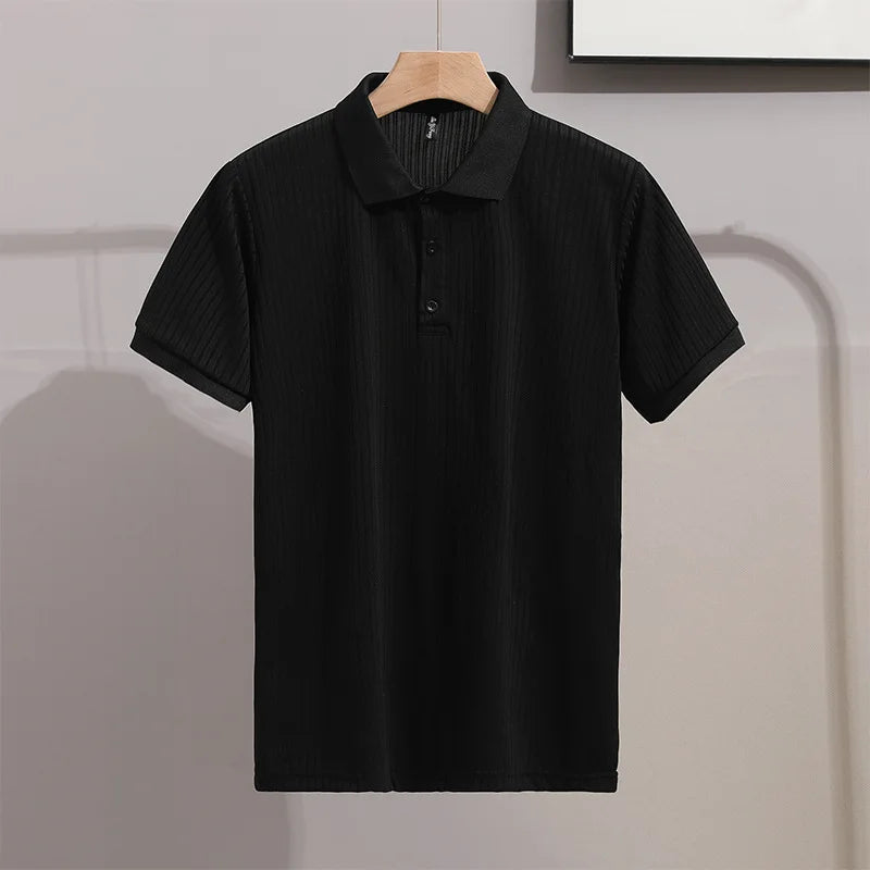 1pcs Men's Business Short Sleeved Solid POLO Shirt Ice Silk Casual Tees Fashion Breathable Comfort Versatile Tops Summer Tshirts