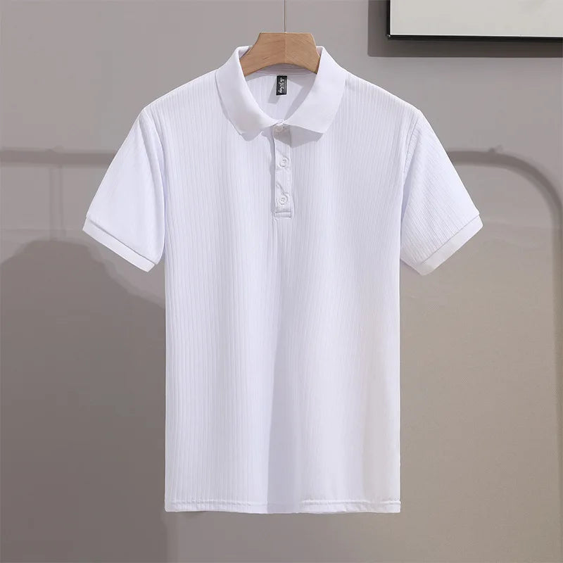 1pcs Men's Business Short Sleeved Solid POLO Shirt Ice Silk Casual Tees Fashion Breathable Comfort Versatile Tops Summer Tshirts