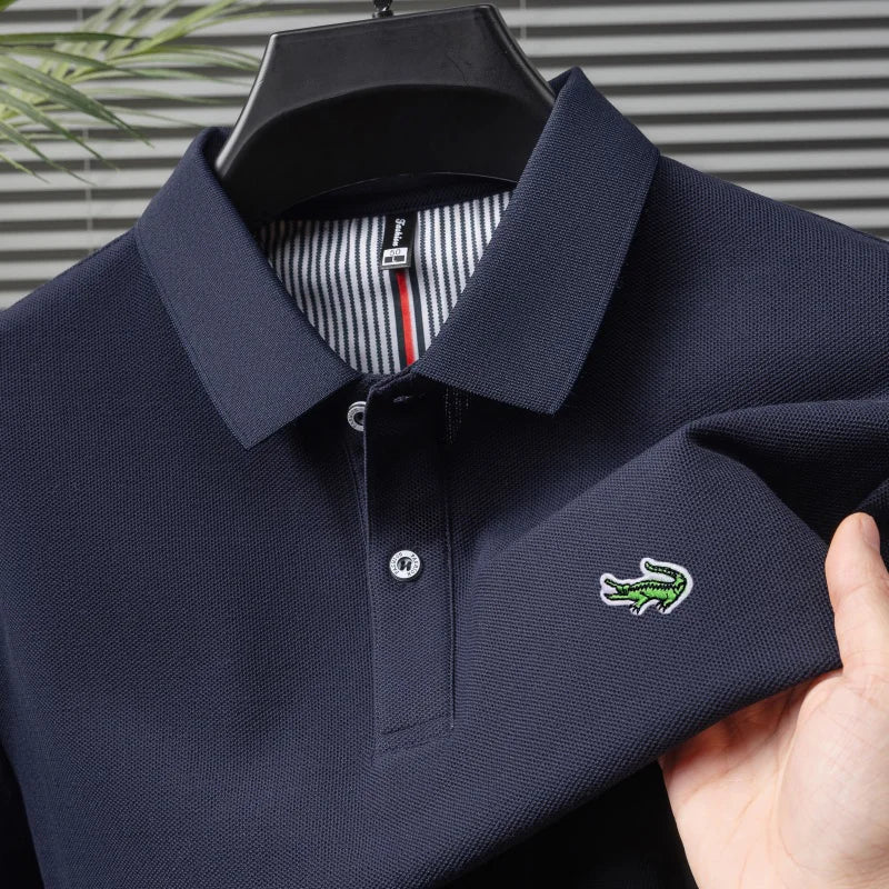 Luxury brand polo shirt men's short sleeved crocodile embroidered top summer new 100% cotton breathable business casual T-shirt
