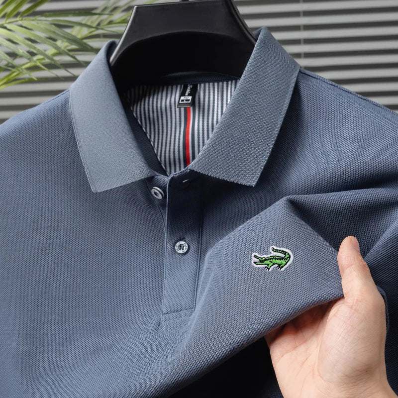 Luxury brand polo shirt men's short sleeved crocodile embroidered top summer new 100% cotton breathable business casual T-shirt